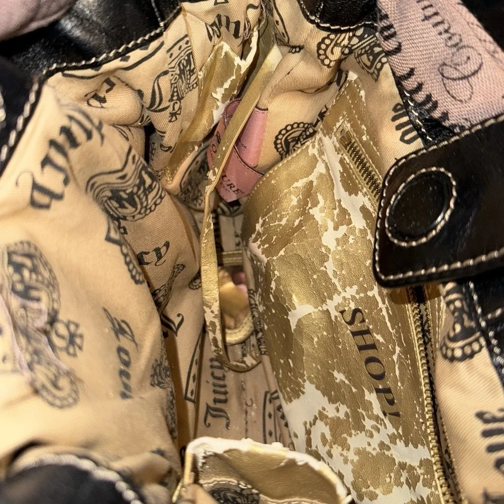 Vintage Juicy Couture Daydreamer Velour Brown Flower Appliqué Tote Bag Purse Bow